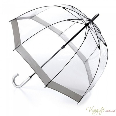 Женский зонт-трость прозрачный Fulton Birdcage-1 L041 - Silver