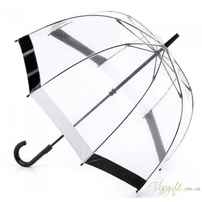 Женский зонт-трость прозрачный Fulton Birdcage-1 L041 -  Black White