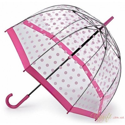 Женский зонт-трость прозрачный Fulton Birdcage-2 L042 - Pink Polka