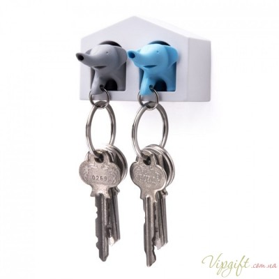 Ключница настенная и брелки для ключей Duo Elephant Qualy Синий и Серый
