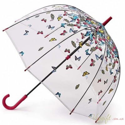 Женский зонт-трость прозрачный Fulton Birdcage-2 L042 - Raining Butterflies