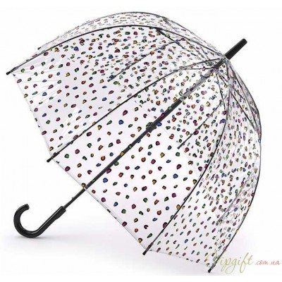Женский зонт-трость прозрачный Fulton Birdcage-2 L042 - Candy Leopard