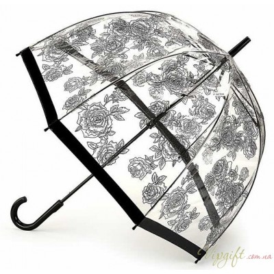 Женский зонт-трость прозрачный Fulton Birdcage-2 L042 - Black Rose