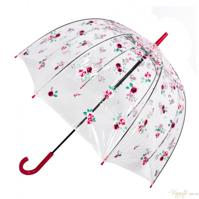 Женский зонт-трость прозрачный Fulton Birdcage-2 L042 - Rose Bud