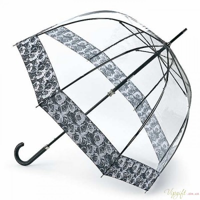 Женский зонт-трость прозрачный Fulton Birdcage-2 Luxe L866 Photo Rose