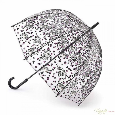 Женский зонт-трость прозрачный Fulton Birdcage-2 L042 Leopard Camo Леопардовый Камуфляж