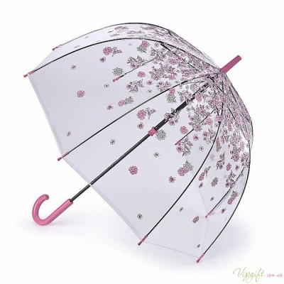 Женский зонт-трость прозрачный Fulton L042 Birdcage-2 Sketchy Springs