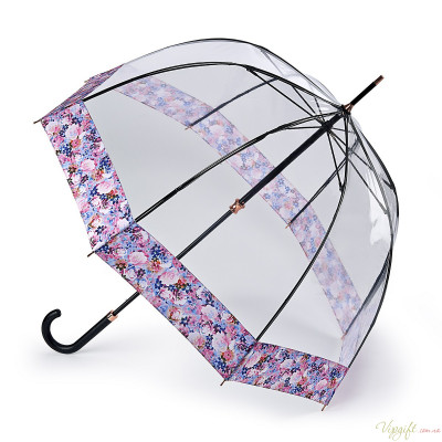 Женский зонт-трость прозрачный Fulton L866 Birdcage-2 Luxe Digital Blossom
