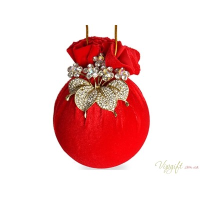 Елочный шар с цветком Красный маскарад 8 см
