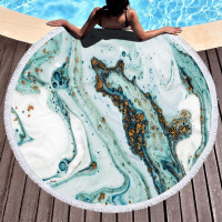 Пляжное полотенце с бахромой круглое Homytex 150*150 Абстракция голубая