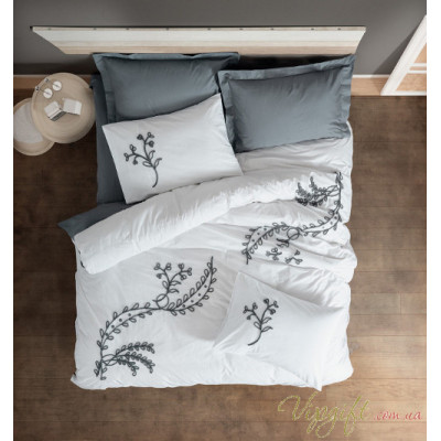 Комплект постельного белья с вышивкой Cotton Box Ivy Gri 200x220