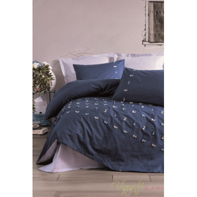 Комплект постельного белья с вышивкой Cotton Box Gina Lacivert 200x220